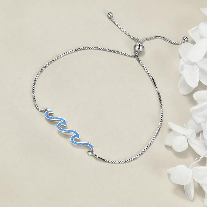 YFN Wave Bracelet 925 Sterling Silver Wave Bracelet Ocean Jewelry Beach Gifts For Women Gifts