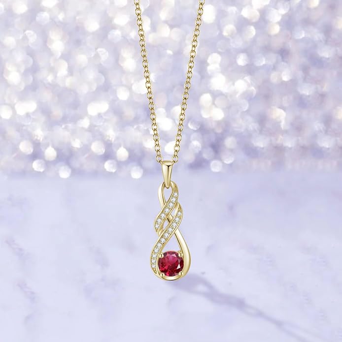 Birthstone Necklaces for Women 925 Sterling Silver Infinity Pendant Created Gemstone Jewelry for Her, 16"+2"