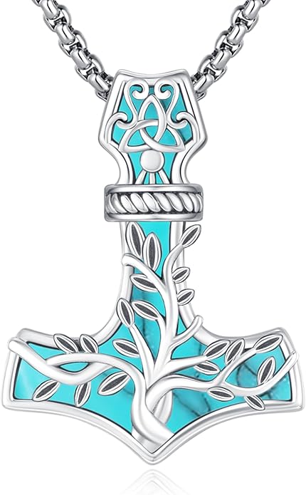 Celtic Cross Tree of Life Necklace for Women Sterling Silver Thor Hammer Tree of Life Pendant Irish Knot Cross Amulet Tree of Life Jewelry