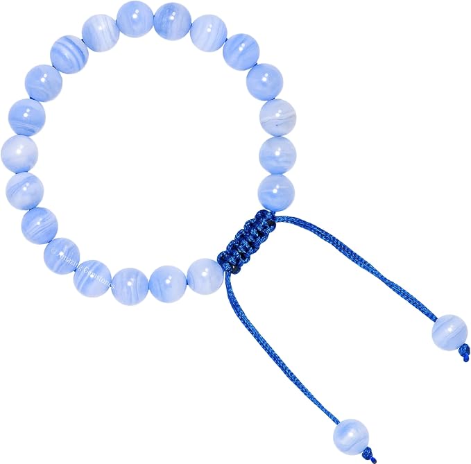 Amazing Gemstone Blue Lace Agate Bracelet for Women Men's Gifts - Protection Healing Crystal Bracelet - 8mm Gemstone Beaded Adjustable Bracelet Pulseras para Hombres Mujer Stocking Stuffers