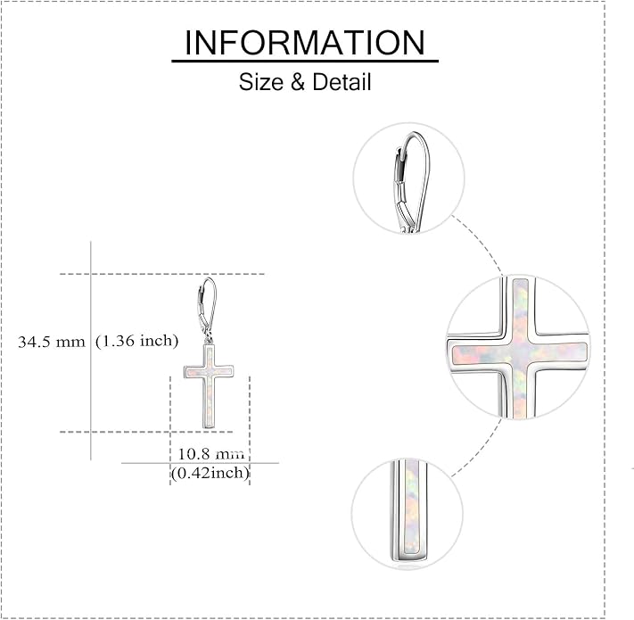 ONEFINITY Cross Earrings 925 Sterling Silver Leverback Cross Dangle Drop Earring Cross Religion Jewelry for Women Men