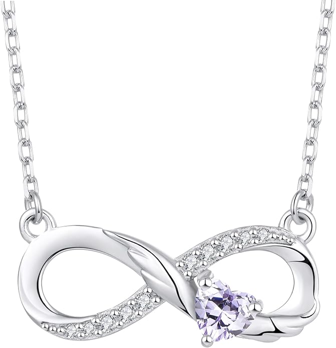STARCHENIE Infinity Necklace 925 Sterling Silver Angel Wings Heart Birthstone Necklace for Women