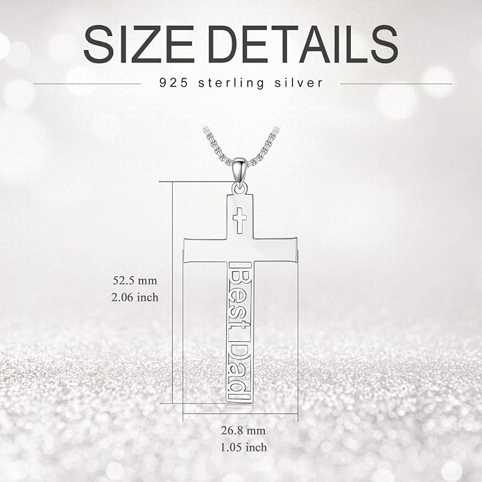 KXJ S925 Sterling Silver Black Cross/Best Dad/Baseball Bat/Silver Cross/Ankh Cross/Crucifix with 22+2 Inches Stainless Steel Rolo Chain Cross Necklace for Men Women Christian Religious Jewelry Gifts