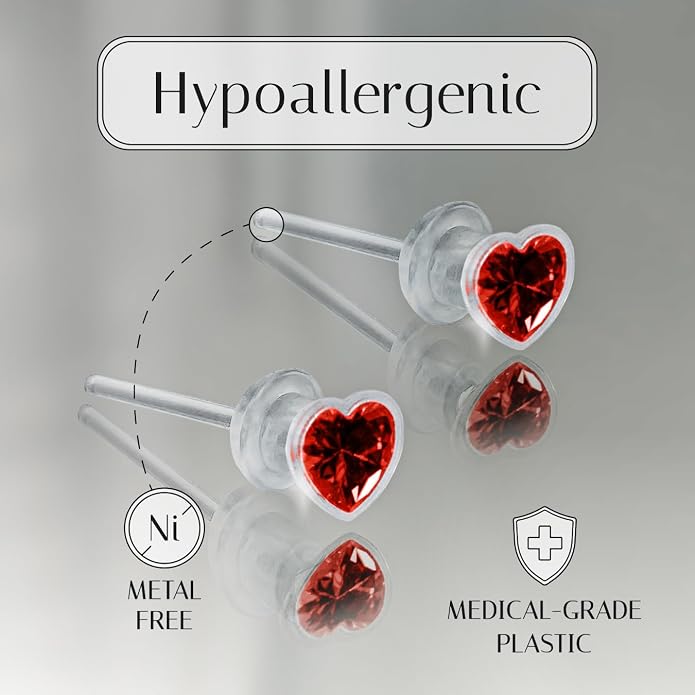 Medical Grade Plastic Earrings for Sensitive Ears, Nickel Free, Hypoallergenic Earrings for Girls and Women, Comfortable, Lightweight and Metal Free Cubic Zirconia