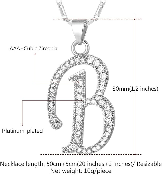 U7 Initial Necklace for Women, Gold/Platinum Plated CZ Crystal Letter A-Z Pendant Necklace, Shiny 20 Inch Name Chain Dainty Personalized Jewelry for Men Mom Wife Friend