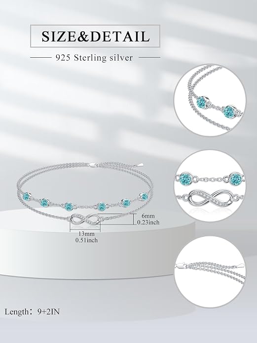 Dorunmo Anklet Bracelets For Women 925 Sterling Silver Birthstone/Infinity/Butterfly/Evil Eye/Turtle/Pineapple/Starfish/Heart Anklets Bracelets Jewelry Gifts for Women
