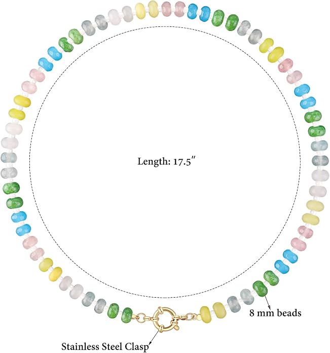 LALAPPLE Colorful Beaded Gemstone Necklace for Women, Boho Rainbow Bead Choker with Natural Stone Crystal Beads, Handmade Summer Beach Necklace Jewelry