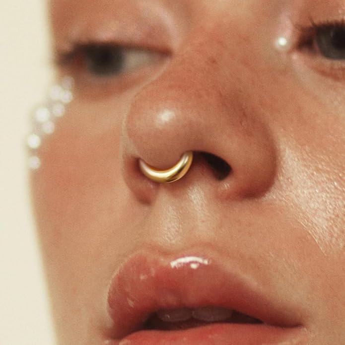 MOQIKAKA16G 8mm Septum Rings - Stainless Steel Segment Nose Rings for Women Men - Hinged Segment Nose Helix Cartilage Clicker Hoop Earrings for Daith Rook Tragus Piercing