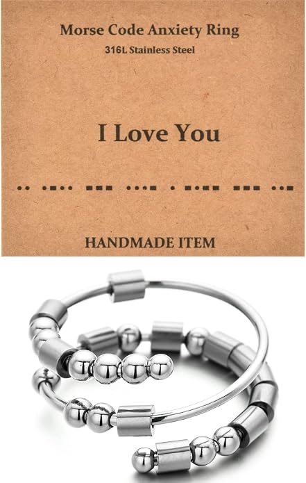 Morse Code Rings for Women, Stainless Steel Spinner Ring Fidget Rings for Anxiety Ring Morse Code Rings Inspirational Gifts Jewelry Women Birthday Graduation Gifts for Best Friends
