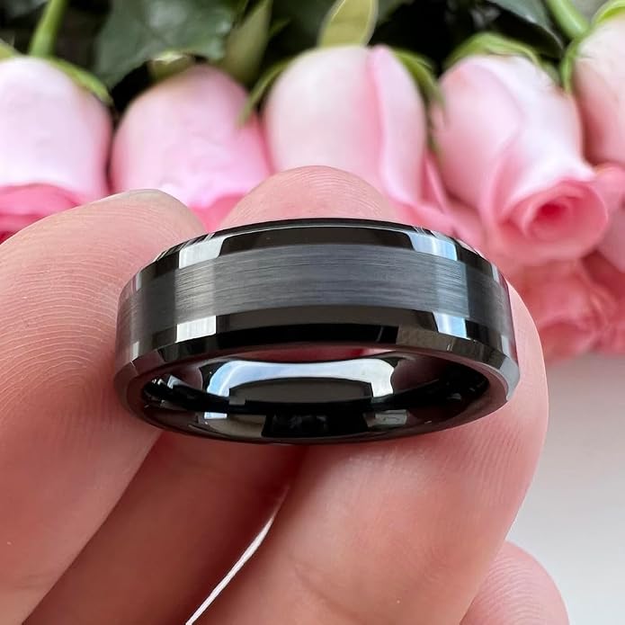 TUTISS 6mm 8mm Silver/Black/Gunmetal/Gold Tungsten Rings for Men Women Fashion Jewelry Engagement Wedding Bands Matte Polished Shiny Beveled Edges Comfort Fit