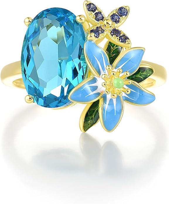 Santuzza 925 Sterling Silver Enamel Flower Ring for Women