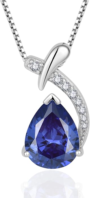 Teardrop Birthstone Necklace for Women,925 Sterling Silver Pear Cut Zircon Gemstone Pendant Necklace for Birthday Engagement Anniversary Wedding Jewelry