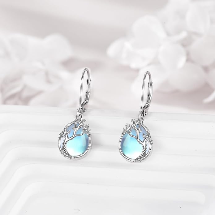 POPLYKE Tree of Life Teardrop Drop Dangle Earrings Sterling Silver Leverback Earrings Jewelry