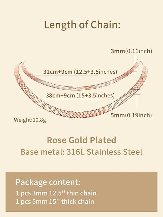 FindChic Black/14K Gold Plated Herringbone Choker Chain Necklace for Women | Waterproof Stainless Steel, Dainty Layering, Flat Snake Chain, Non-Tarnish, Hypoallergenic, Adjustable Extender, Gift Box