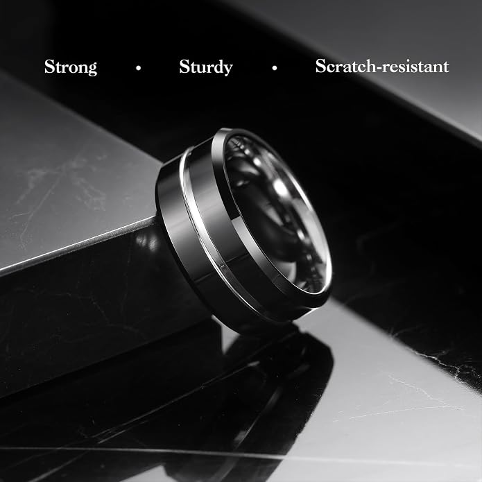 King Will Tungsten Carbide Wedding Band for Men Women-6/8/10mm Width Multicolor Available with Grooved Center Wedding Ring Suitable for Work, Gym Comfort Fit Size 4-16