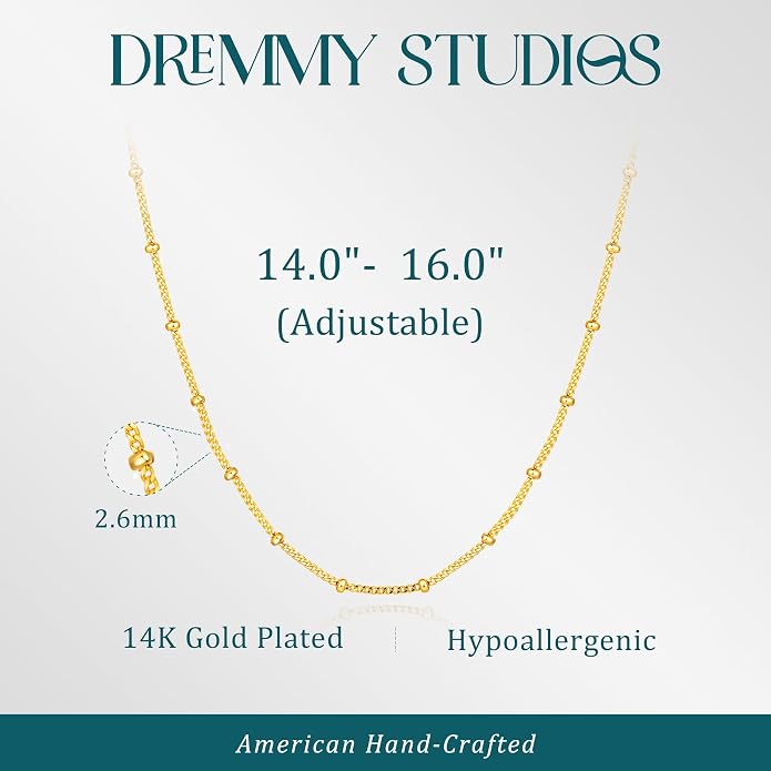 Dremmy Studios Dainty Gold Choker Necklace for Women 14K Gold Plated Coin Disc Figaro Layered Beaded Flat Mariner Sideways Cross Wishbone Link Clavicle Necklaces