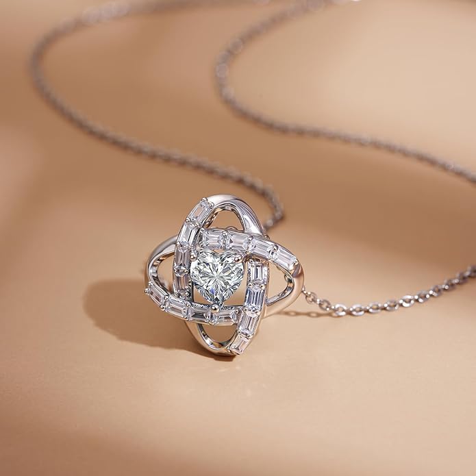 Birthstone Necklace for Women, S925 Sterling Silver Jewelry Gifts, White Gold Plated Love Knot Pendant, Anniversary Birthday Vanlentine Day's Gifts for Grandma, Wife, Mom and Sister