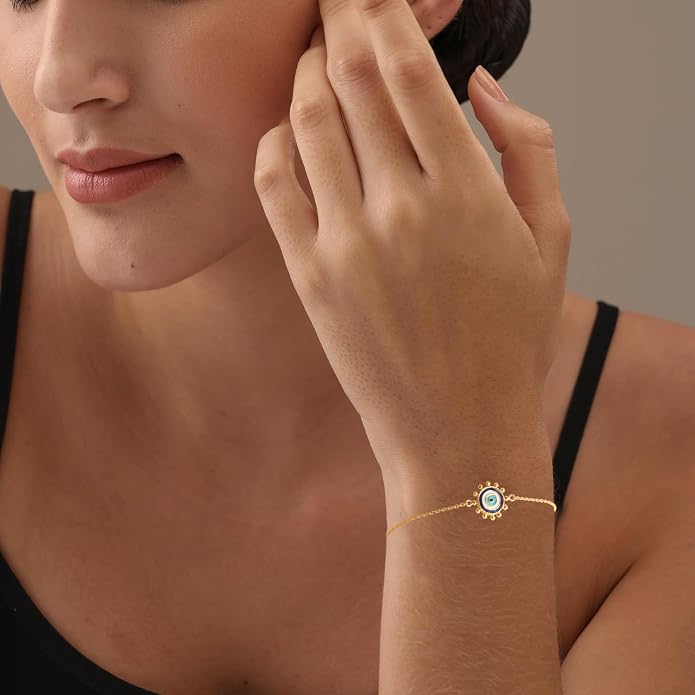 Charmsy 925 Sterling Silver Evil Eye Necklace Bracelet for Women | 14K Gold-Plated Evil-Eye Bracelets | Good Luck Necklace Jewelry