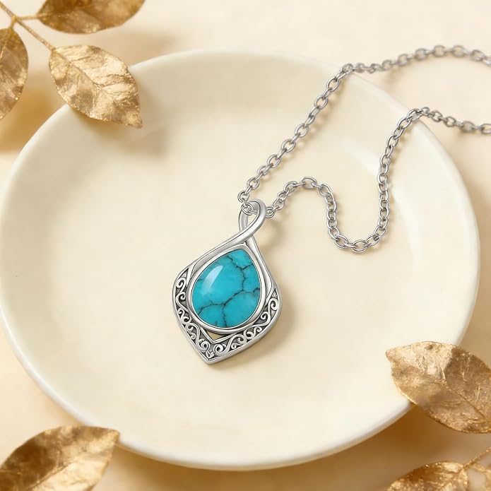 PELOVNY Celtic Knot Necklaces for Women 925 Sterling Silver Gemstone/Birthstone Teardrop Infinity Necklace Irish Celtic Pendant Jewelry Gifts for Mom Daughter Wife