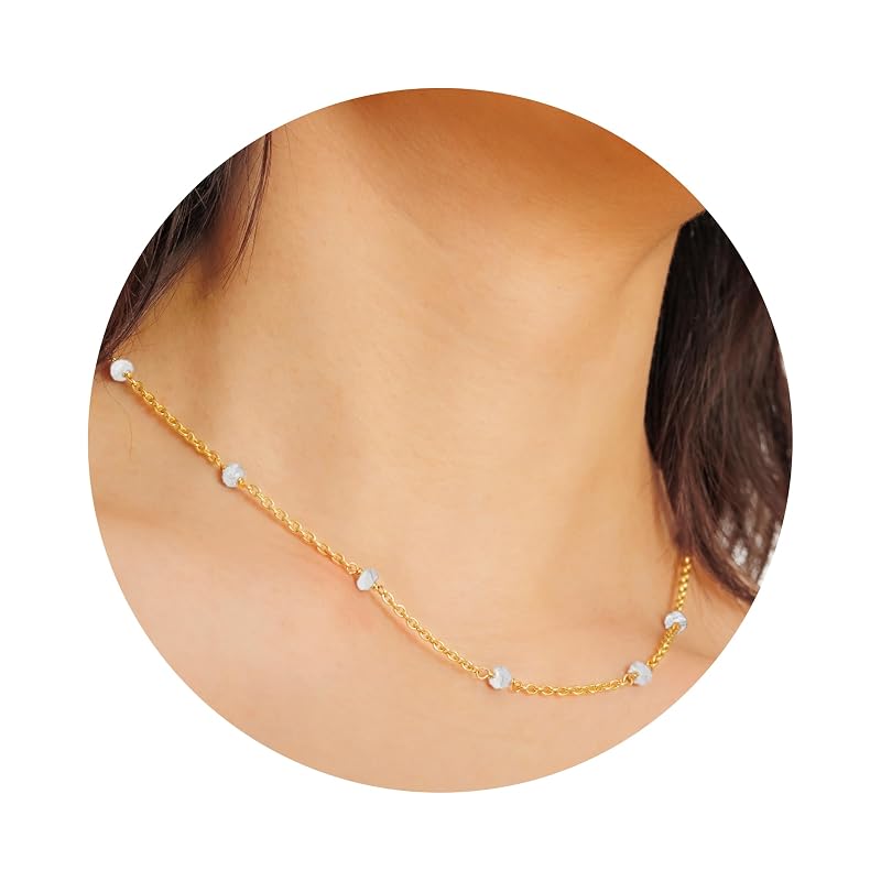 Moonstone Necklace for Women, Premium Beaded Gold Necklaces for Women - Tarnish Free 18K Gold Vermeil Certified S925 Classic Statement Necklace Gold Jewelry for Women - Mothers Day Gifts for Mom Wife