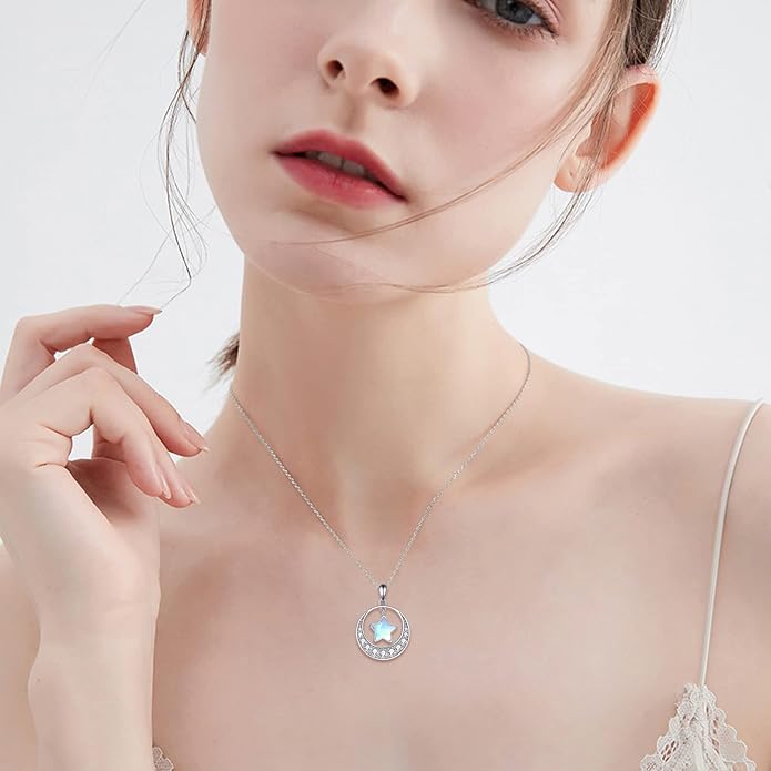 YAFEINI Moonstone Moon Necklace Sterling Silver Crescent Moon Pendant Necklace Jewelry Gifts for Women Teen Girls