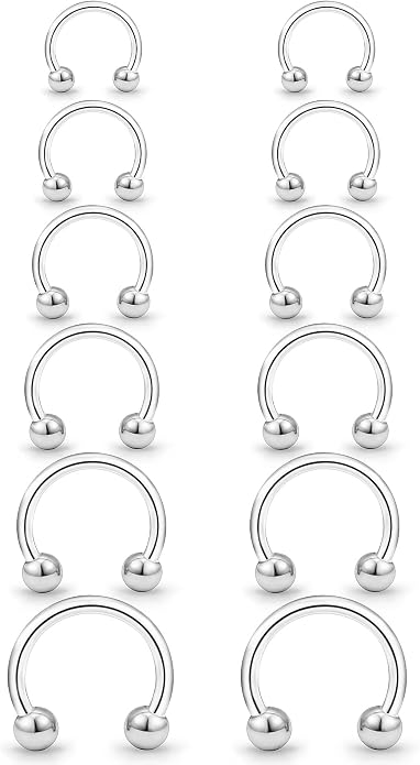 20G-00G Septum Rings Ear Gauges Earrings Stretching Kit 316L Surgical Steel Horseshoe Septum Pa Piercing Jewelry for Women 10mm 12mm 14mm 16mm