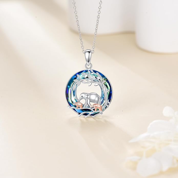 TOUPOP Sterling Silver Tree of Life Hummingbird/Dragonfly/Owl/Panda Necklace Crystal Bird Jewelry Birthday Christmas Valentines Day Gifts for Her Girlfriend Mom
