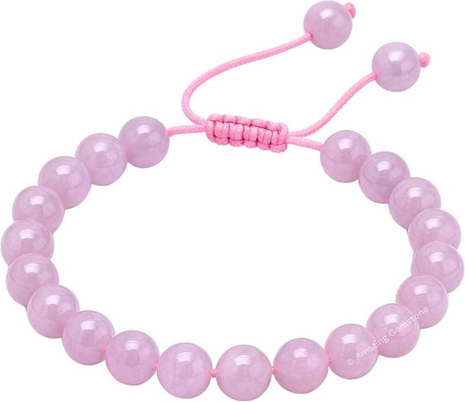 Amazing Gemstone Kunzite Bracelet, Gifts for Men & Women - Protection Healing Crystal Bracelet - 8mm Gemstone Beaded Adjustable Bracelet, Pulseras para Hombres Mujer Stocking Stuffers