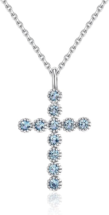 925 Sterling Silver 18 inch Birthstone Cross Pendant Necklace for Women Men