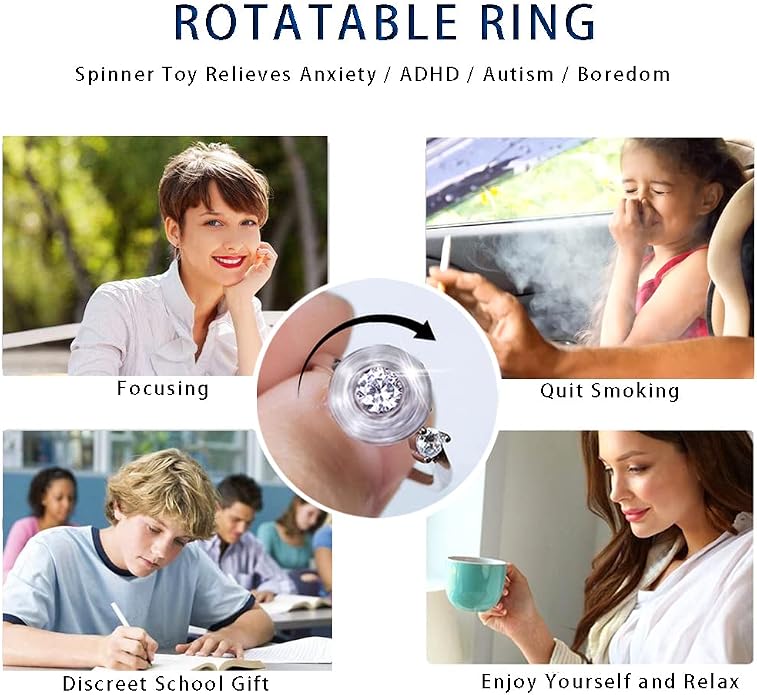 Fidget Rings for Anxiety, Womens Focus Spinner Ring, Discreet Boredom Relieving Ring Stacking Finger Promise Engagement Gift