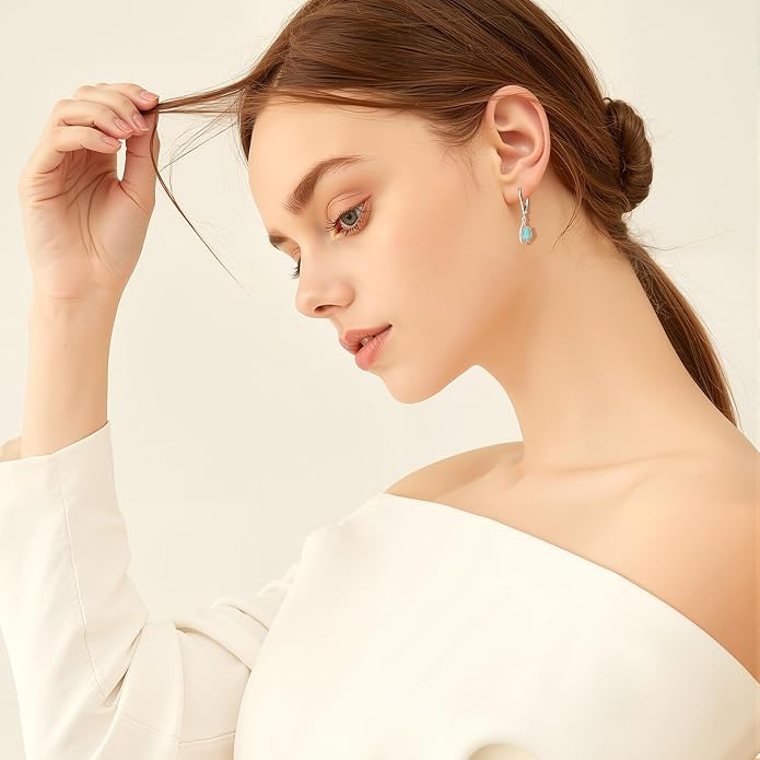 Larimar Dangle Earrings, 925 Sterling Silver Gemstone Larimar Drop Earrings for Women