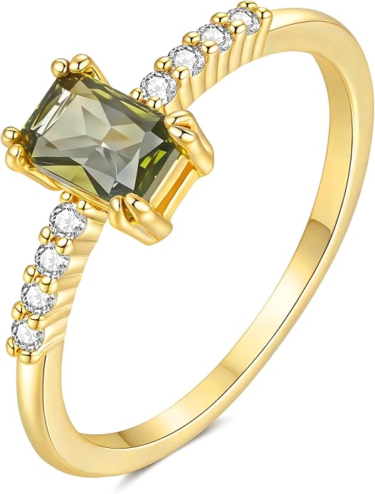 YeGieonr Birthstone Stackable Rings for Women Dainty Gold Rings with Baguette Cubic Zirconia, Non Tarnish Thin Band Ring, 14k Gold Plated Pinky Rings Jewelry Gift