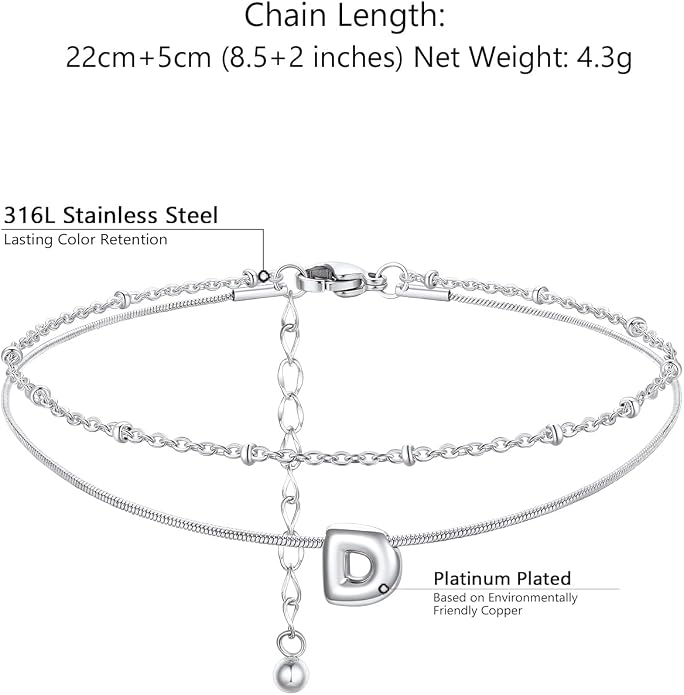 ChainsProMax Initial Ankle Bracelets for Women, Waterproof Anklets Bracelet Adjustable Summer Beach Women Foot Jewelry, Stainless Steel/Gold Plated-Send Gift Box/Letter A-Z