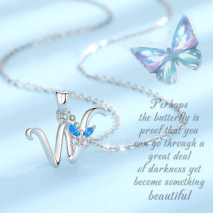 EUDORA Sterling Silver Butterfly Initial Necklaces for Women, Elegant Letter Neckles Personalized Gift for Mother, Sister, Daughter, 18 inch Chai