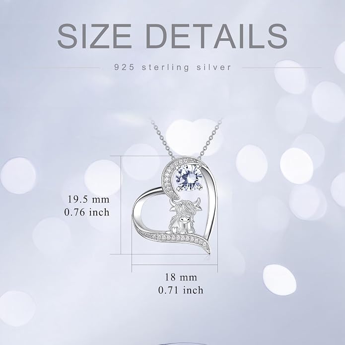 Highland Cow Gifts for Women 925 Sterling Silver Highland Cow Birthstone Necklace Fluffy Cow Jewelry Gifts Birthday Christmas