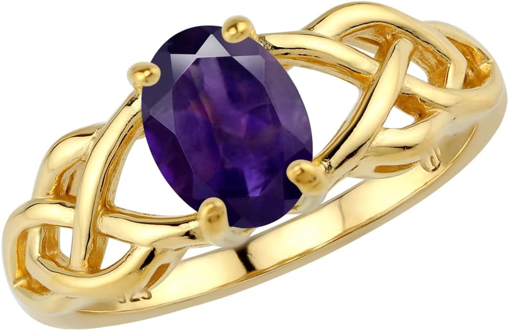 Silvershake 8X6mm Oval Shape Birthstone Gemstone Antique Finishing or Yellow Gold Plated 925 Sterling Silver Celtic Knot Weave Solitaire Ring Jewelry for Women