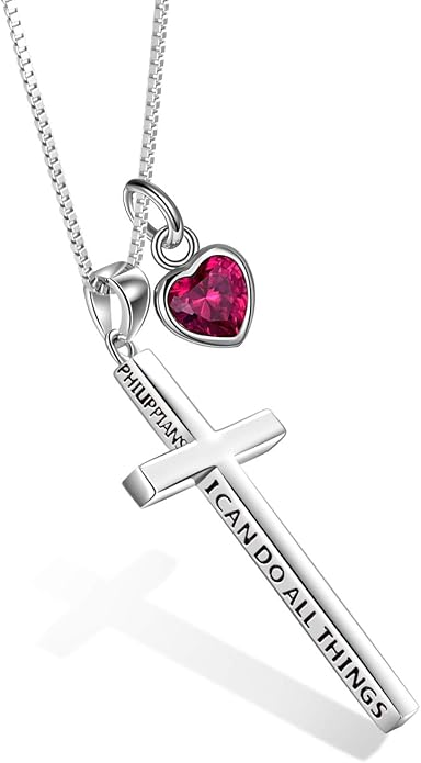 POPLYKE Cross Necklace 925 Sterling Silver Philippians 4:13 I Can Do All The Things Inspirational Necklace Gifts for Women Men 20+2''