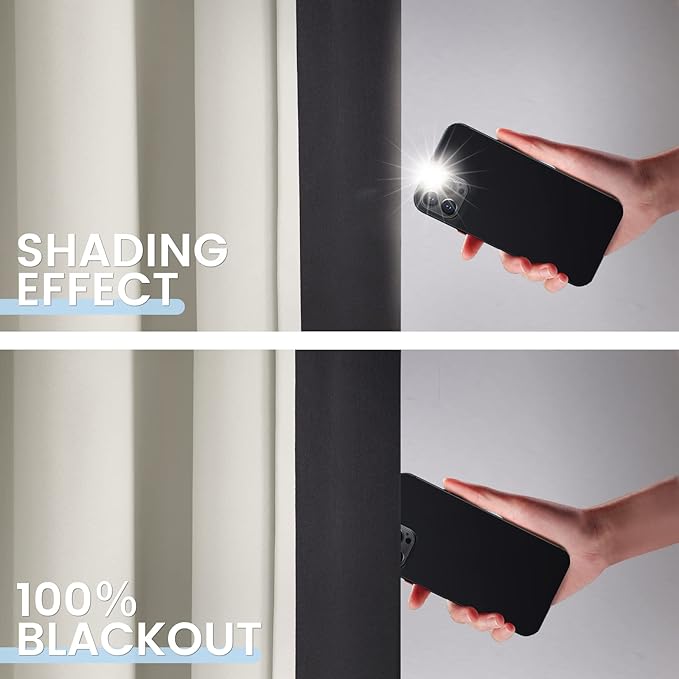 SimpleHome Cream 100% Blackout Curtains Room Darkening Living Room 63 Inch | Curtains for Bedroom,Thermal Insulated Grommet Window Drapes,Curtains for Living Room with Black Back,42 x 63 Inch,2 Panels