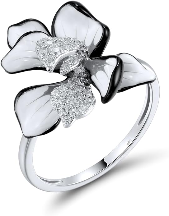 Santuzza 925 Sterling Silver Enamel Flower Statement Ring for Women