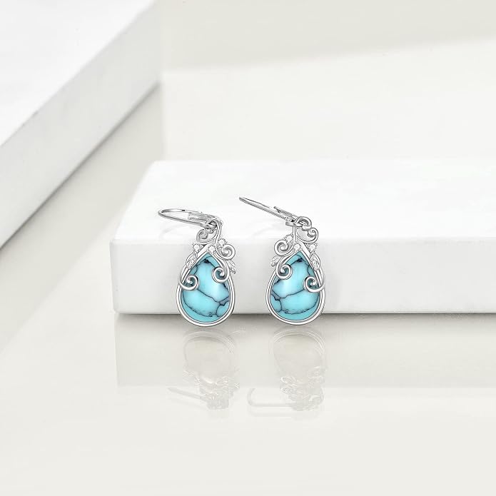 POPLYKE Celtic Filigree Teardrop Drop Dangle Earrings Sterling Silver Leverback Earrings Jewelry for Women