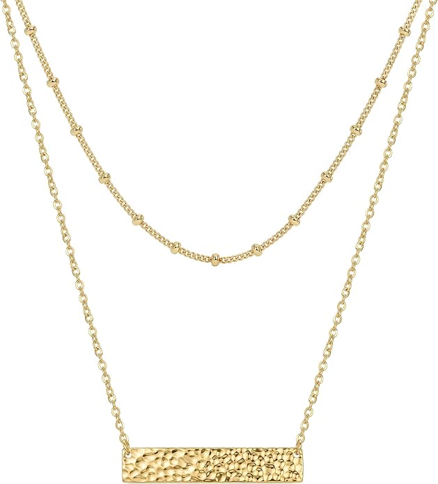 MEVECCO Layered Heart Necklace Pendant Handmade 18k Gold Plated Dainty Gold Choker Arrow Bar Layering Long Necklace for Women