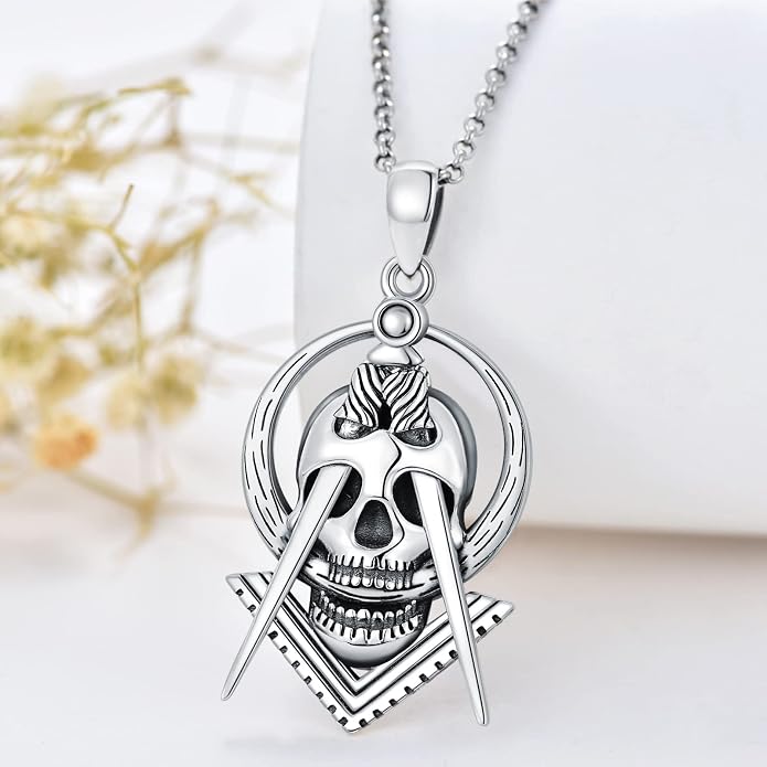 Skull/Skeleton Memento Mori Necklace 925 Sterling Silver Skull/Skeleton Pendant Hourglass Necklace Skull/Skeleton Jewelry for Men Women