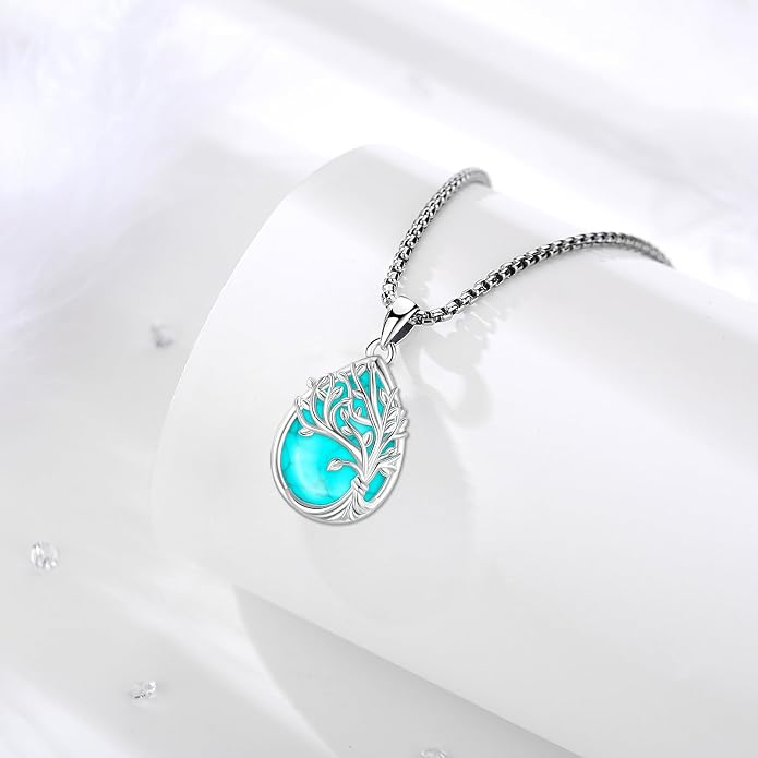 Sterling Silver Tree of Life Necklace for Women Oval Family Tree Necklace Abalone Shell Moonstone Pendant Mother Day Necklace for Mom Tree of Life Jewelry