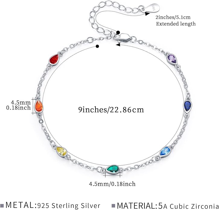 MEDWISE Sterling Silver Chakra Anklet 7 Chakra Beach Anklet Bracelet Link Chain Ankle Bracelet Gift for Women