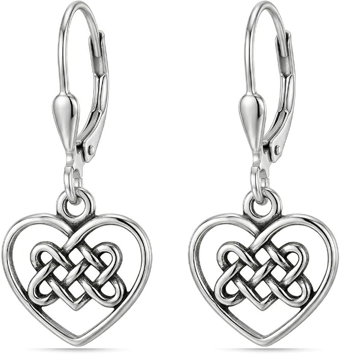 LeCalla 925 Sterling Silver Leverback Drop Earrings | Lightweight Celtic-Knot Filigree Heart Teardrop Dangle Earring for Women's Gift for Her