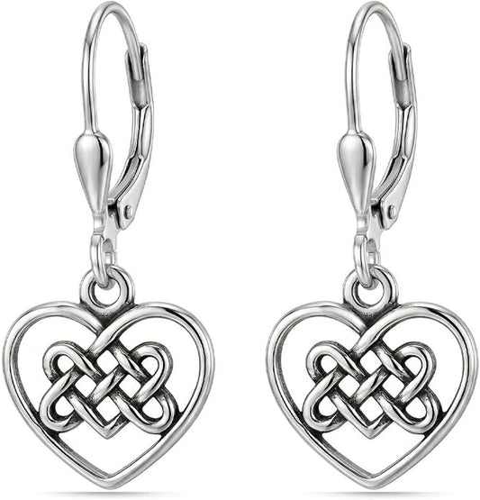 LeCalla 925 Sterling Silver Leverback Drop Earrings | Lightweight Celtic-Knot Filigree Heart Teardrop Dangle Earring for Women's Gift for Her