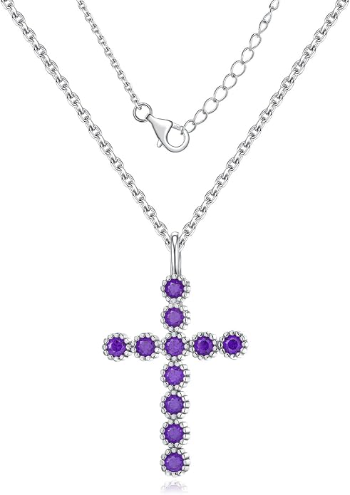 Sterling Silver Cross Necklace for Women Birthstone Religious Jewelry
