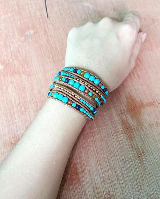 Boho Wrap Bead Bracelet for Women - Handmade Adjustable Natural Stone Beaded Bracelets Yoga Healing Bracelet Bangle Hippie Jewelry