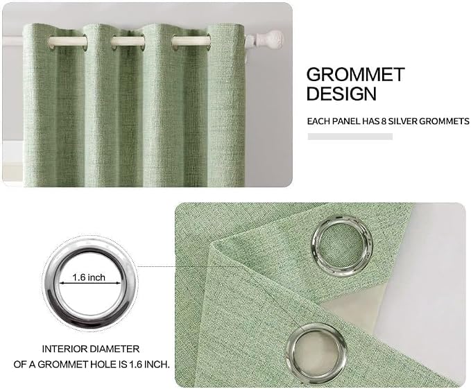 MIULEE Linen Texture Curtains for Bedroom Solid 100% Blackout Thermal Insulated Sage Green Curtains Grommet Room Darkening Drapes for Living Room Nursery 52x54 Inch (2 Panels)