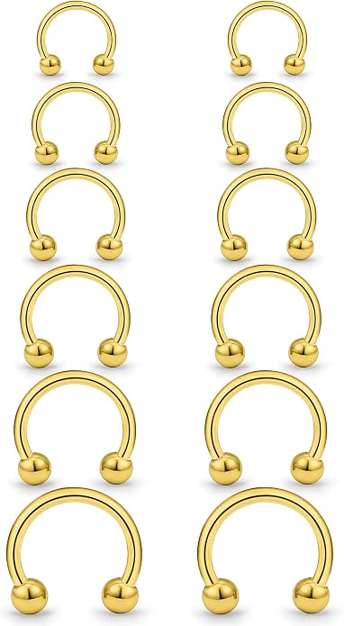 20G-00G Septum Rings Ear Gauges Earrings Stretching Kit 316L Surgical Steel Horseshoe Septum Pa Piercing Jewelry for Women 10mm 12mm 14mm 16mm